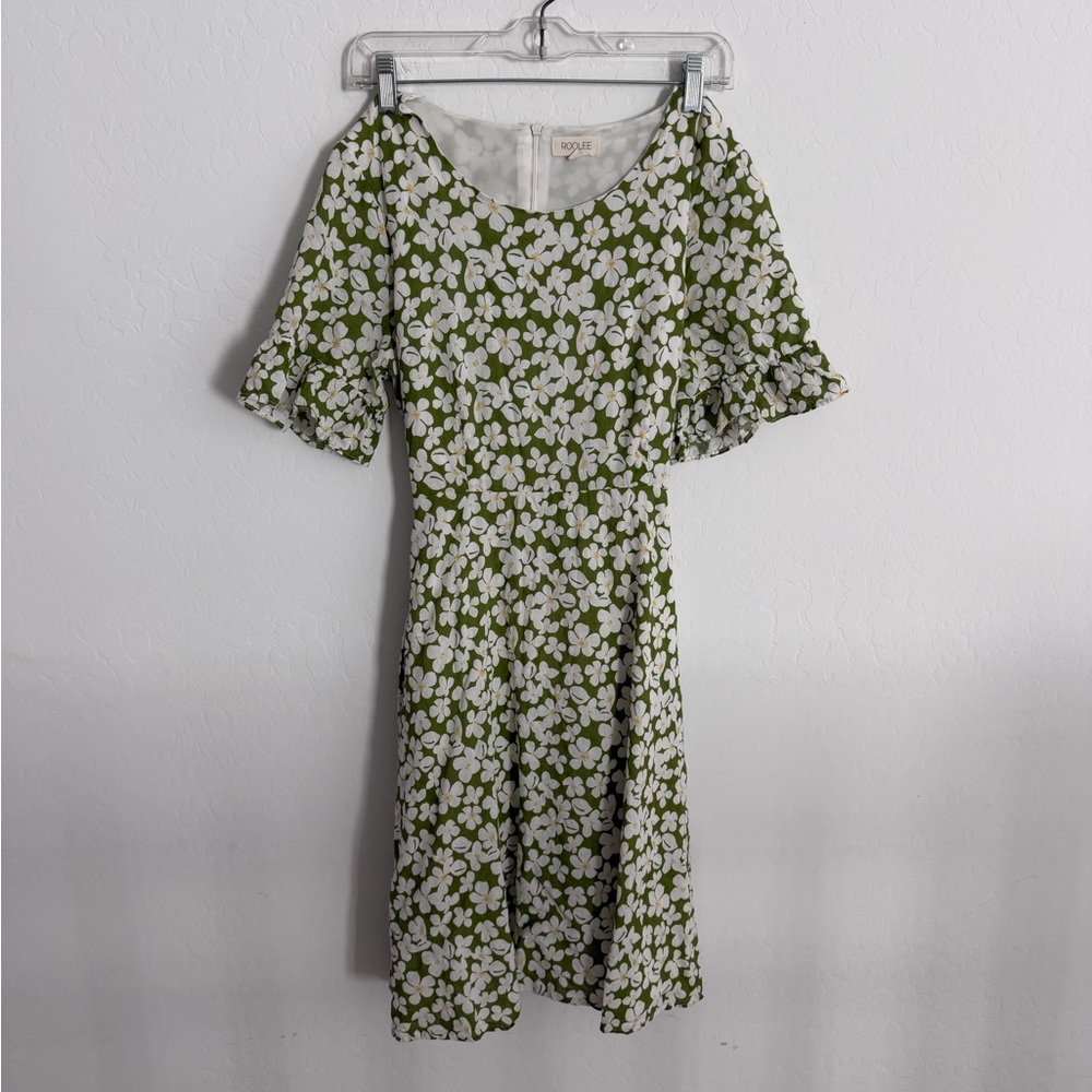 Roolee Green & White Floral Midi Dress
